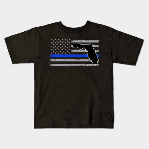 Florida Thin Blue Line Flag Kids T-Shirt by bluelinemotivation